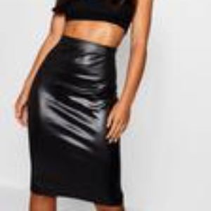 High Waisted Petite PU Pencil Skirt